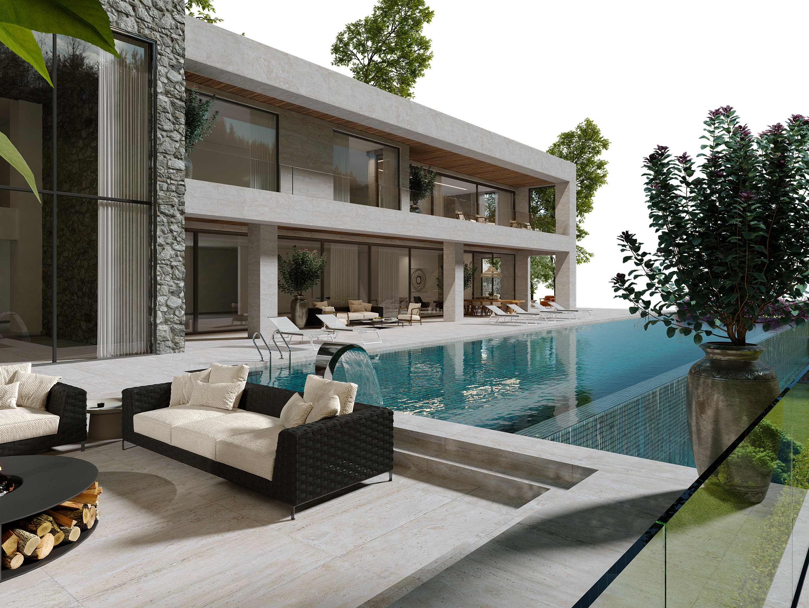 Villa contemporaine avec piscine à débordement et jardin à Coral Gables